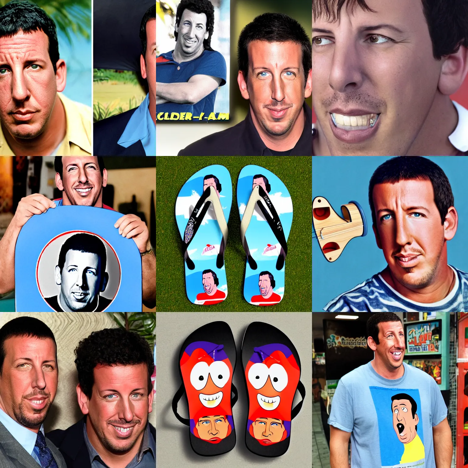 Prompt: flip - flop with the face of adam sandler