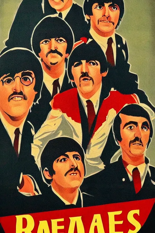 Prompt: the beatles as heroes on a soviet realism style propaganda poster