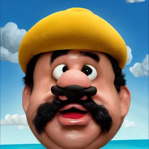 Image similar to beautifully rendered masterpiece, portrait, caricature, claymation, luis guzman as luigi making absurd silly looking faces,