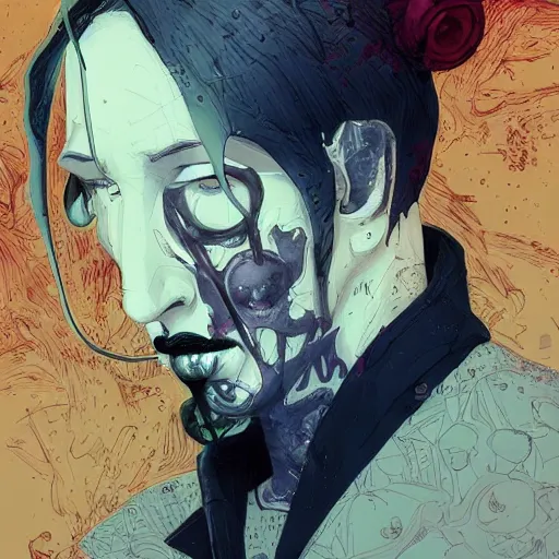 Prompt: a study of cell shaded portrait of marilyn manson concept art, llustration, post grunge, concept art by josan gonzales and wlop, by james jean, Victo ngai, David Rubín, Mike Mignola, Laurie Greasley, highly detailed, sharp focus, alien, Trending on Artstation, HQ, deviantart, art by artgem