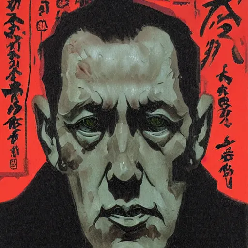 Image similar to portrait of hp lovecraft, hanafuda oil on canvas by ivan shishkin, james jean and yoji shinkawa