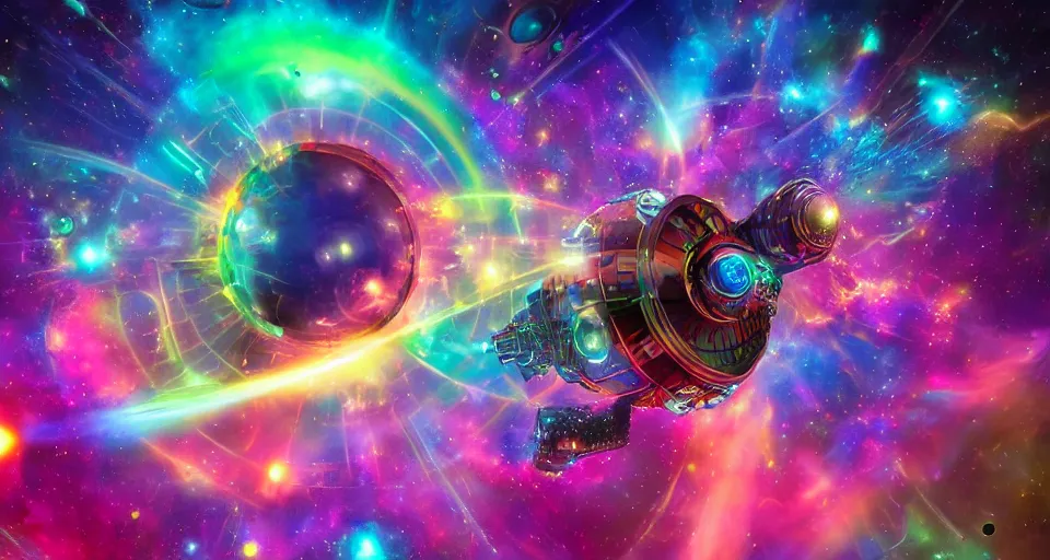 Image similar to a cosmic portal to the gigantic mystic colorful robotic being in the middle of the universe, stylized, 8k, cinematic, hyper-detailed, imax quality