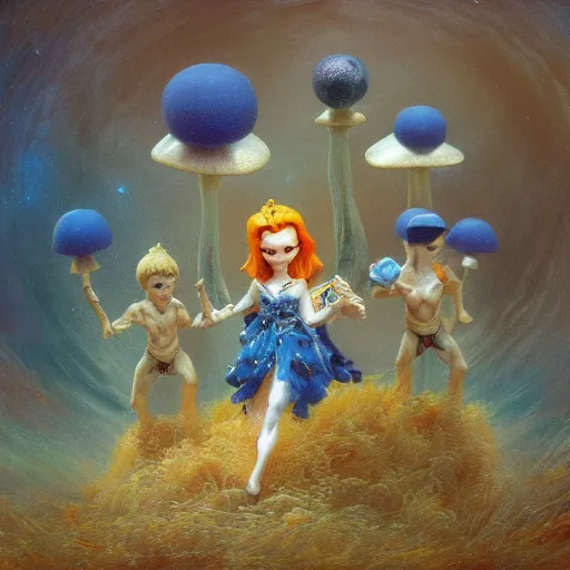 Image similar to magic mushroom, david bowie, nendroid, gaston bussiere style