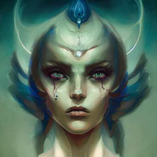 Prompt: beautiful face of the goddess of the damned by pete mohrbacher and greg rutkowski, digital art, unreal engine 5, wlop, trending on artstation, deviantart, pinterest, symmetrical portrait, rule of thirds, 4K UHD image