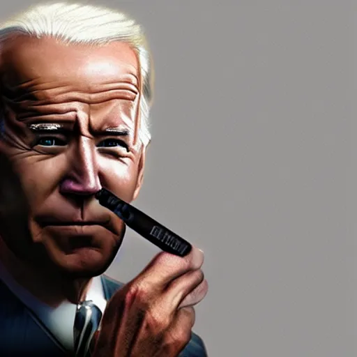 Image similar to joe biden smoking a vape pen in her right hand | smoke coming out of her mouth, artstation, 4 k