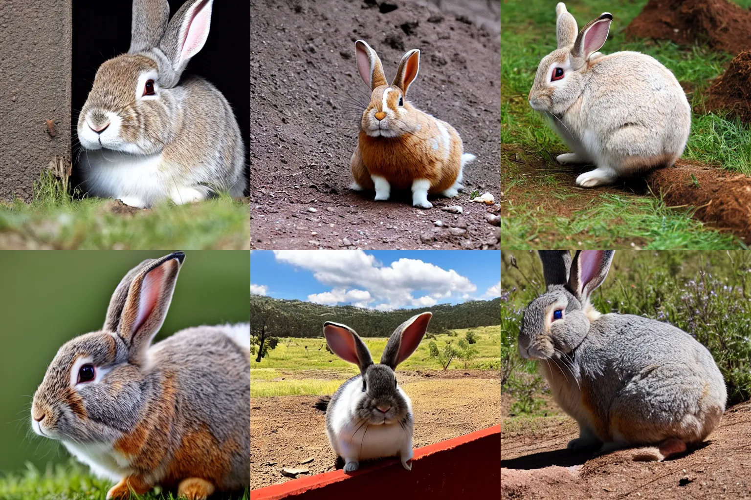 Prompt: fat rabbit looking out of a mining lory