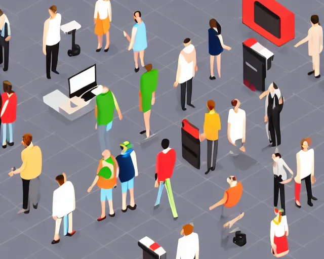 Image similar to A crowd of miniature professional people standing on a computer, isometric, highly detailed, whimsical, 4k