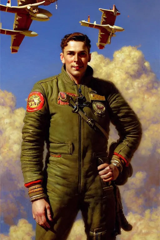 Image similar to full body portrait of a bomber pilot, highly detailed painting by gaston bussiere, craig mullins, j. c. leyendecker 8 k