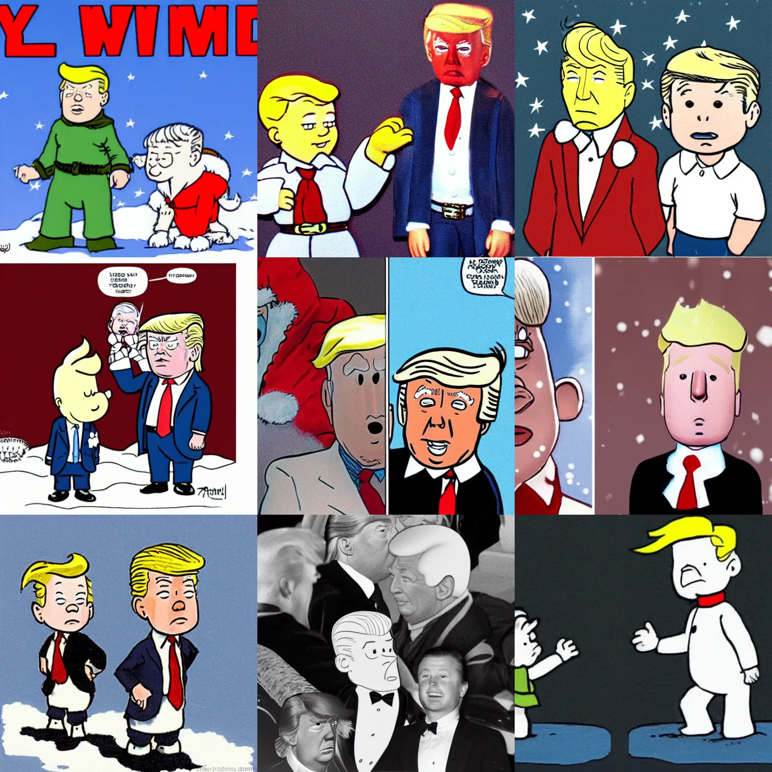 Prompt: Snowy and Tintin as Donald Trump