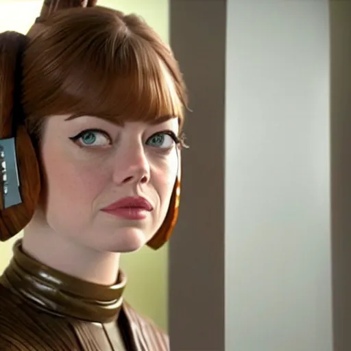Prompt: Emma Stone as Princess Leia from Star Wars, movie scene