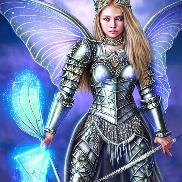 Image similar to fairy warrior queen in sparkling armour, highly detailed, 4 k, hdr, smooth, sharp focus, high resolution, award - winning photo, illustrated by anne stokes, photorealistic