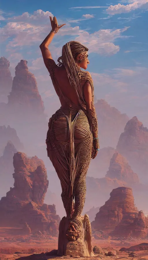 Prompt: giant stone monuments, statues across the desert, neon, tribal, goddess, academic action pose, fibonacci, sweat drops, insane, pinup, intricate, highly detailed, digital painting, artstation, concept art, smooth, sharp focus, illustration, Unreal Engine 5, 8K, art by artgerm and greg rutkowski and alphonse mucha