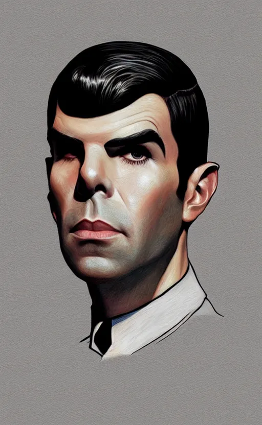 Image similar to : ZACHARY QUINTO SPOCK fanart + digital art + art by J.C. LEYENDECKER + 4K UHD IMAGE + STUNNING QUALITY + CRAYON TEXTURE