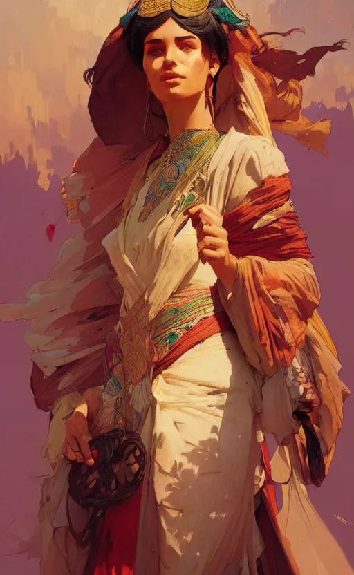 Image similar to a personification of the country morocco, highly detailed, digital painting, artstation, concept art, sharp focus, illustration, art by greg rutkowski and alphonse mucha