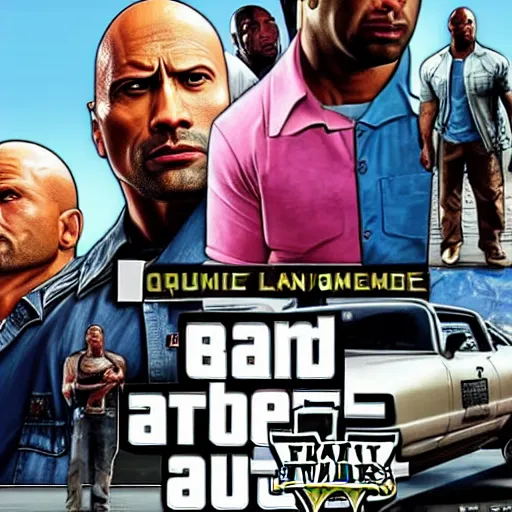 Image similar to dwayne johnson as grand theft auto v cover art,