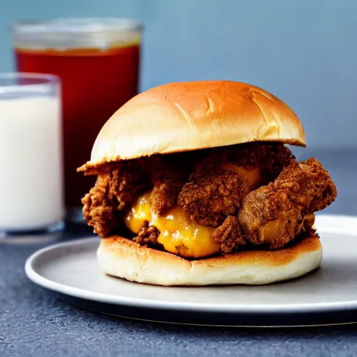 Image similar to fried chicken cheeseburger