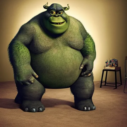 Prompt: big sir monster is a hybrid of shrek, big foot, elephant, and hippo