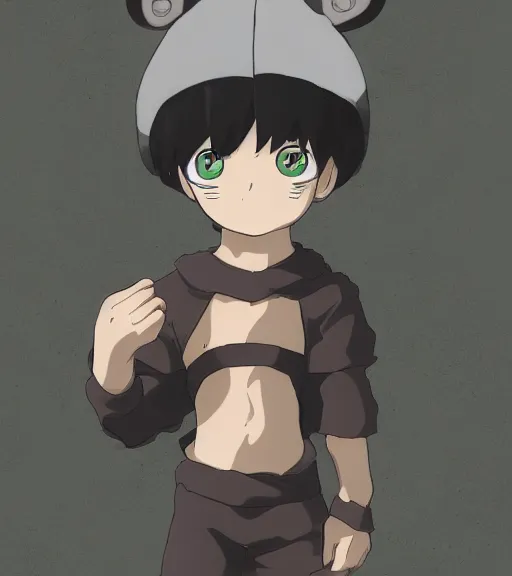 Image similar to attractive little boy wearing an cyborg bear suit, artwork in kentaro miura and made in abyss and inazuma eleven, smooth, beautiful lightness, anatomically correct, trending on pixiv, hot composition