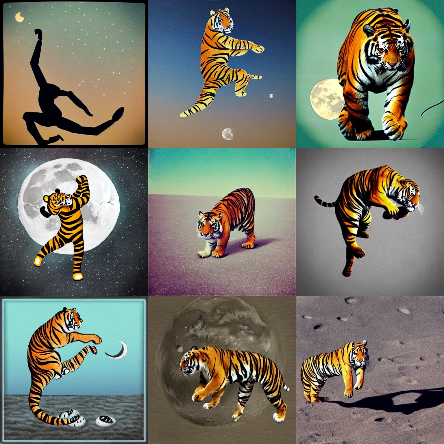 Prompt: “a tiger tap-dancing on the moon”