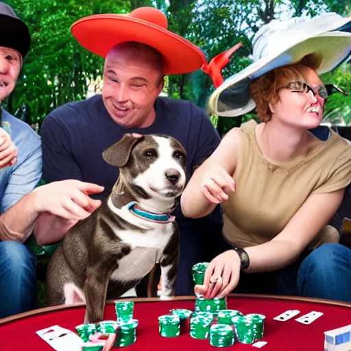 Image similar to Dogs playing poker wearing funny hats