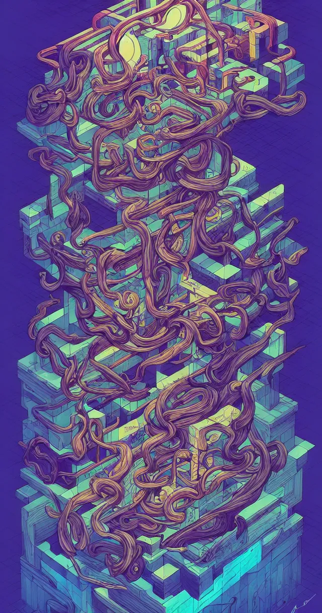 Image similar to arcane twisted turn of fate abstraction, centered award winning ink pen illustration, isometric abstract illustration by dan mumford, edited by craola, technical drawing by beeple and tooth wu, tiny details by artgerm and watercolor girl, symmetrically isometrically centered