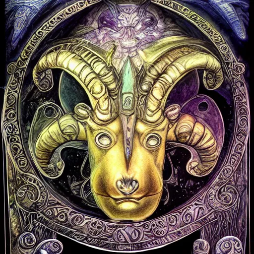 Image similar to aries zodiac artwork, mystic style, detailed, 8 k, symmetrical, by brian froud