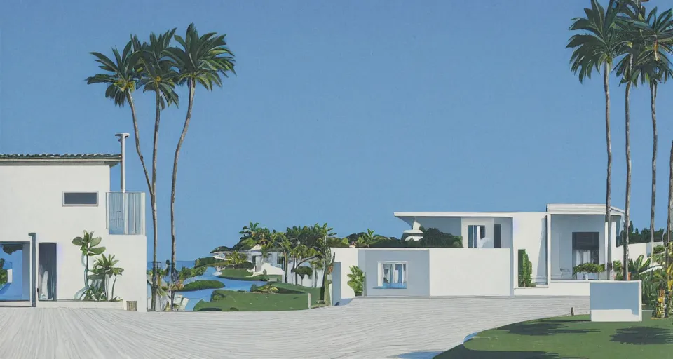 Prompt: modern villa, italian seaside, hiroshi nagai