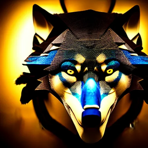 Image similar to mask of wolf - shaman, studio photo, lighting