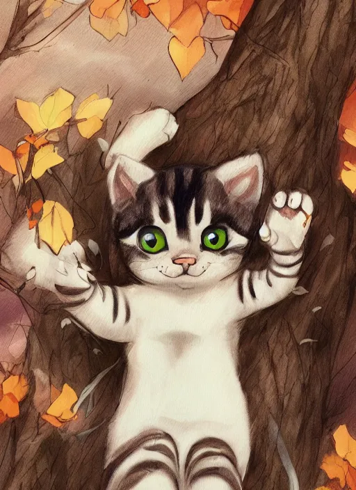 Image similar to beautiful little cat, beautiful lightness, anatomically correct, trending on pixiv, forest