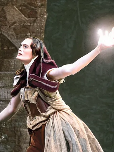 Image similar to a photograph of Keira Knightley as Miranda from the stage production of The Tempest