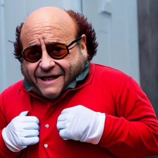 Image similar to Danny Devito playing Doctor Robotnik, in the new action-movie Sonic, full-cosplay