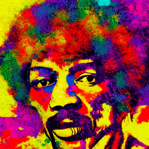 Image similar to jimi hendrix, artistic, abstract, colorful, 8 k, high detail,