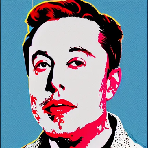 Prompt: a beautiful artistic portrait of elon musk in the style of andy warhol