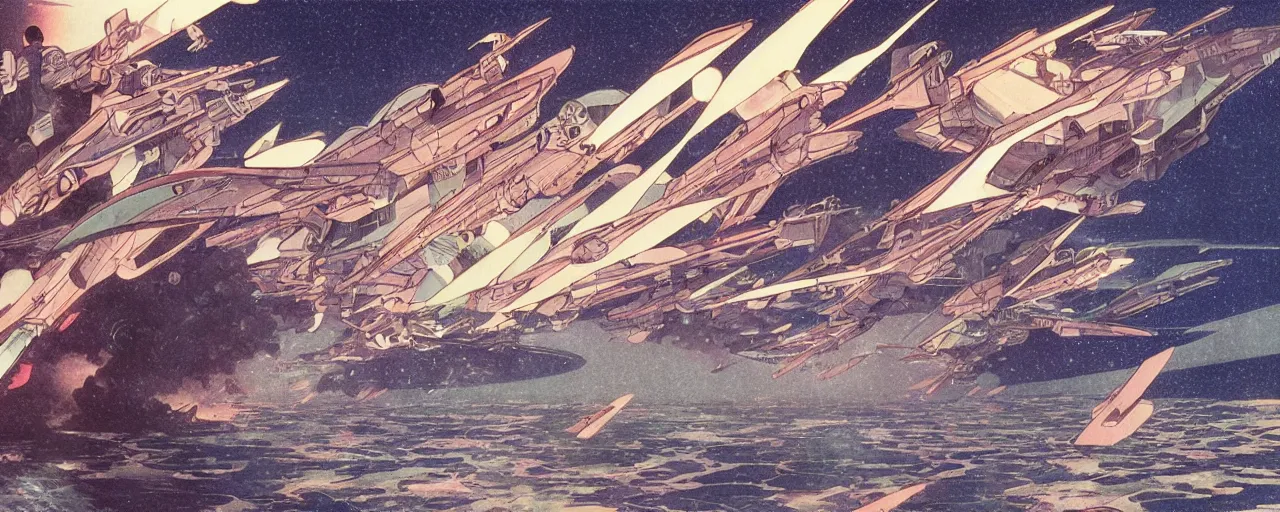 Image similar to seastorm at night in the center of a futuristic sci-fi asian city, blade runned color palette, by Yasunari Ikenaga, Yamato, Macross, Mucha