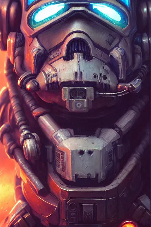 Image similar to character portrait closeup harrison ford cyberpunk starcraft terran bioshock warhammer 4 0 k space marine stormtrooper, character design, painting by gaston bussiere, dan mumford, moebius, katsuya terada, frank frazetta, tom of finland, trending on artstation