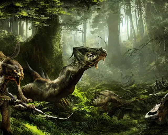 predators lurking in the woods, matte painting, ultra | Stable ...