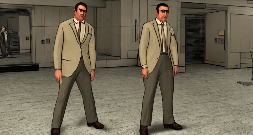 Prompt: Screenshot of Sterling Archer from the show Archer as a 3d NPC in the videogame 'Hitman 3' (2021). Scene is a wealthy event in a decadent environment. Sharpened. 1080p. High-res. Ultra graphical settings.