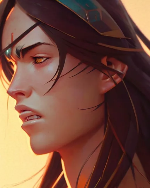 Image similar to azctec warrior, megan fox, detailed perfect face, exquisite details, fire magic, full view, by studio muti, greg rutkowski makoto shinkai takashi takeuchi studio ghibli