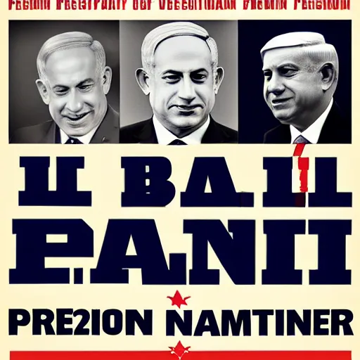 Prompt: Benjamin netanyahu presidential campaign poster by the Shamir brothers