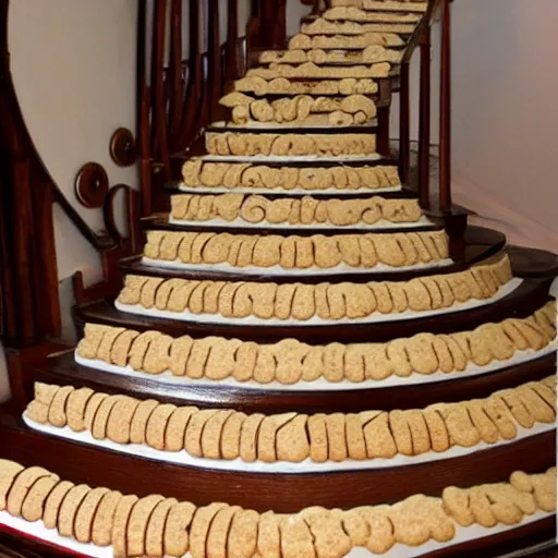 Prompt: staircase to heaven made out of cookies