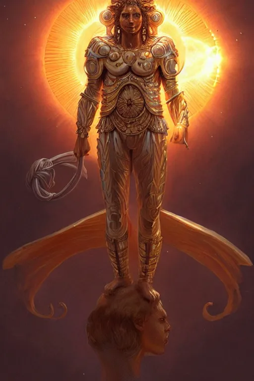 Image similar to apollo humanoid god of the sun, highly detailed, d & d, fantasy, highly detailed, digital painting, trending on artstation, concept art, sharp focus, illustration, art by artgerm and greg rutkowski and magali villeneuve