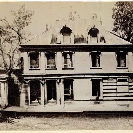 Prompt: a old, worn out photograph of the sydney oprea house taken in 1 9 2 4, photograph on table