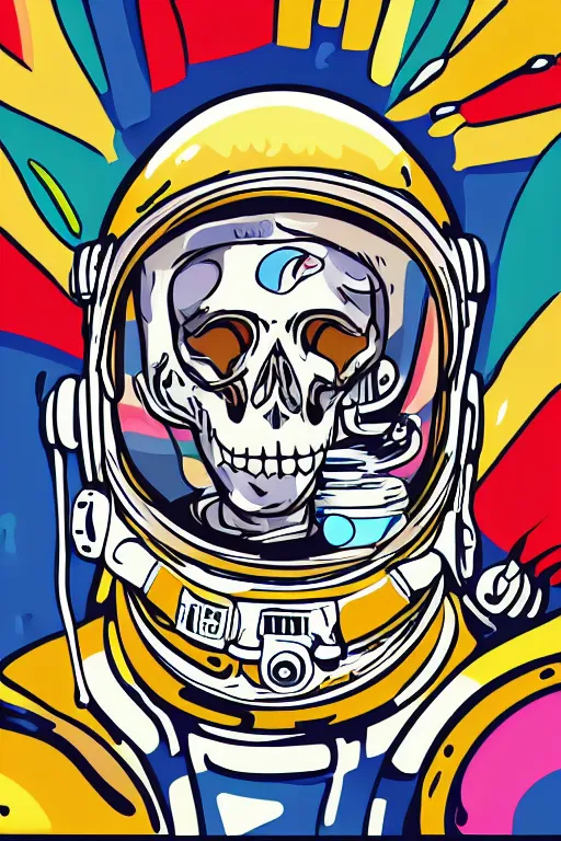 Image similar to A portrait of a skeleton as an astronaut in space, sticker, colorful, illustration, highly detailed, smooth and clean vector curves, no jagged lines, vector art, smooth