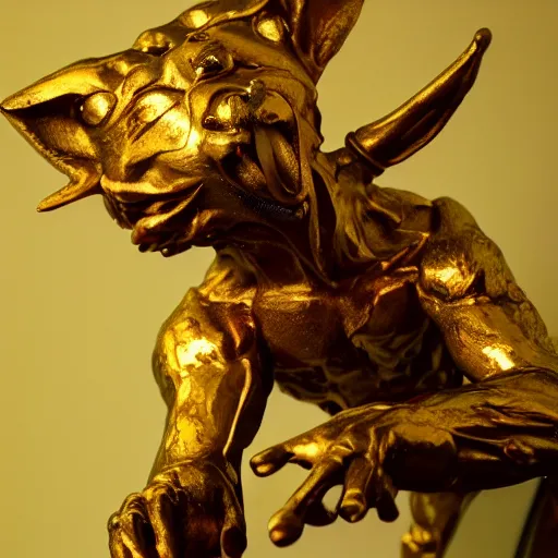 Prompt: a happy cute Lucky Golden Goblin statue, bright art masterpiece artstation. hyper details, golden smooth material, sculpted by Alex Alice, Craig Mullins, yoji shinkawa, trending on artstation, beautifully lit, Peter mohrbacher, hyper detailed, insane details, intricate, elite, elegant, luxury, glittering light, CGsociety, hypermaximalist, golden ratio, treasure background, volumetric, octane render, weta digital, micro details, 3d sculpture