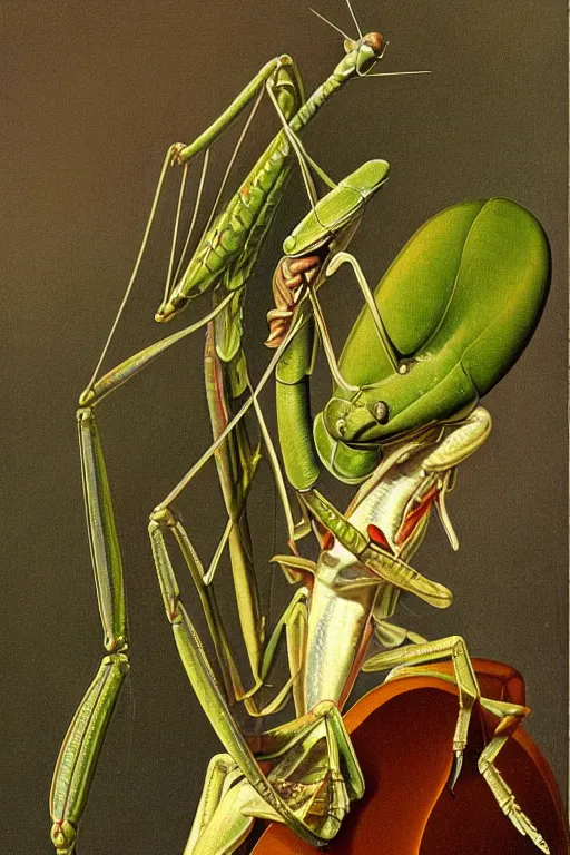 Image similar to praying mantis on saxaphone, by pierre - joseph redoute