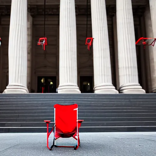 Image similar to a red camping chair in the middle fifth avenue.