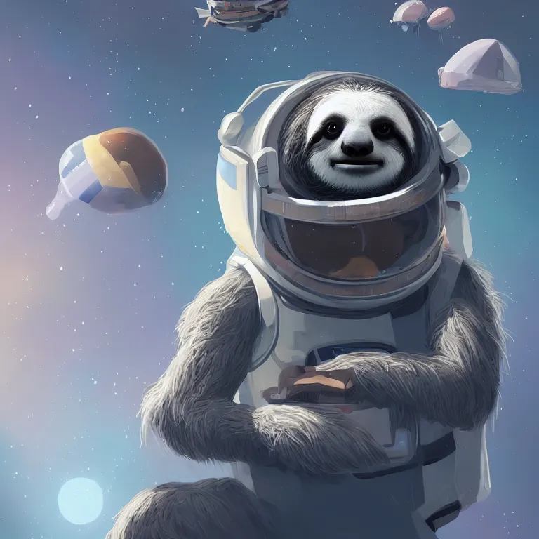 Image similar to A cute sloth astronaut, digital painting, artstation, award winning, concept art, sharp focus, cinematic lighting, illustration, cgsociety