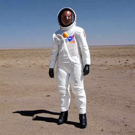 Image similar to a man wearing a futuristic NASA cowboy outfit