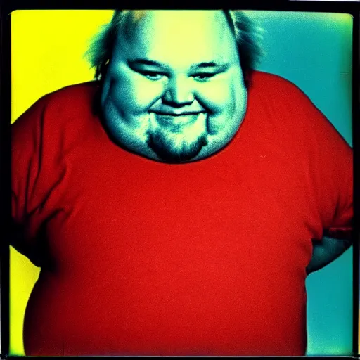 Image similar to color polaroid portrait of a fat man as taken by andy warhol. photography, instant photography, color accurate, photographer, film, integral print