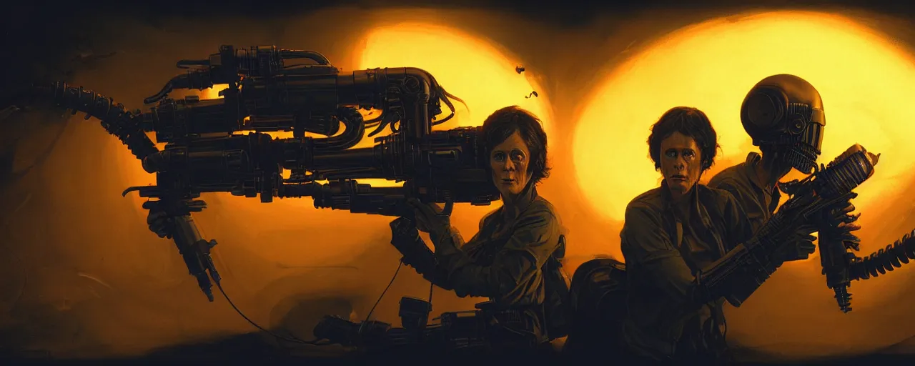 Image similar to duotone dark concept illustration 3 / 4 portrait of ellen ripley with flame thrower. xenomorph shape in background. cinematic volumetric lighting space. golden ratio accidental renaissance. by sachin teng and sergey kolesov and ruan jia and heng z. graffiti art, scifi, fantasy, hyper detailed. octane render. concept art. trending on artstation